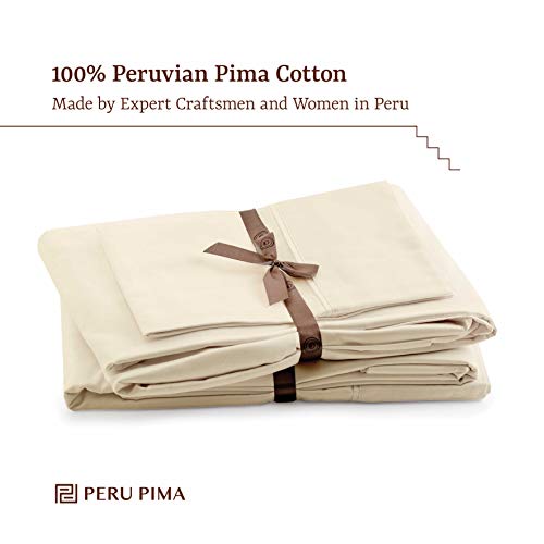 Peru Pima 415 Thread Count Percale Sheets - 100% Peruvian Pima Cotton - Hotel Luxury Quality, Extra Soft And Cooling Sheets - Ivory Solid Color - King Size - 4 Piece Bed Sheet Set #TOP2