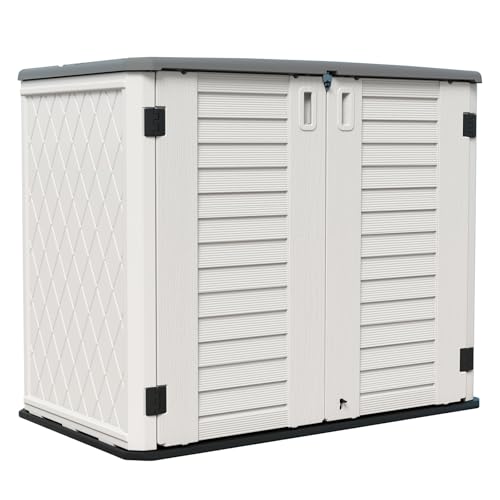 Image of HOMSPARK Storage Shed Weather Resistance, Multi-Purpose Outdoor Storage Cabinet for Backyards and Patios, Horizontal Storage Shed for Lawnmower, Patio Accessories (White 1, Large - 26 cu.ft)