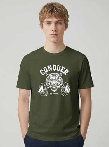 Image of INDISSH T-Shirt for Man | Regular and Plus Size Upto 7XL | Gym Graphic Printed | Round Neck Cotton Fabric Regular fit Casual T-Shirt for man - RNM-Conquer-PAR