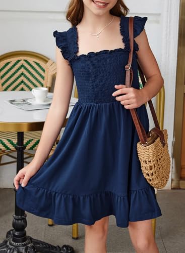 blibean Teen Girls Summer Dresses Smocked Sleeveless Sundresses with Pockets Size 6-15 Years3