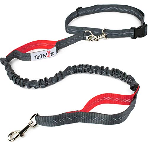 Tuff Mutt Hands Free Dog Leash For Running, Walking, Hiking, Durable Dual-Handle Bungee Leash Is 4 Feet Long With Reflective Stitching, And An Adjustable Waist Belt That Fits Up To 42 Inch Waist #TOP7