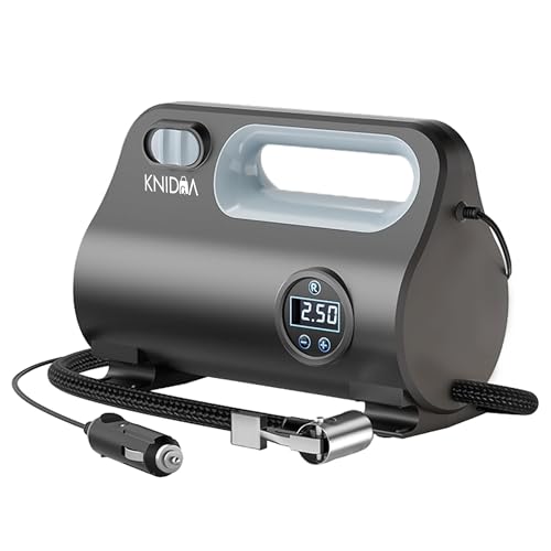 Image of Knidaa Portable Car Tyre Inflator Air Compressor, 150 PSI Digital Air Pump with LED Display, Fast Inflation, 2.7m Cord, Air Pump Compressor,12V DC Car Tire Pump for Car, Bike, Bicycle & Ball