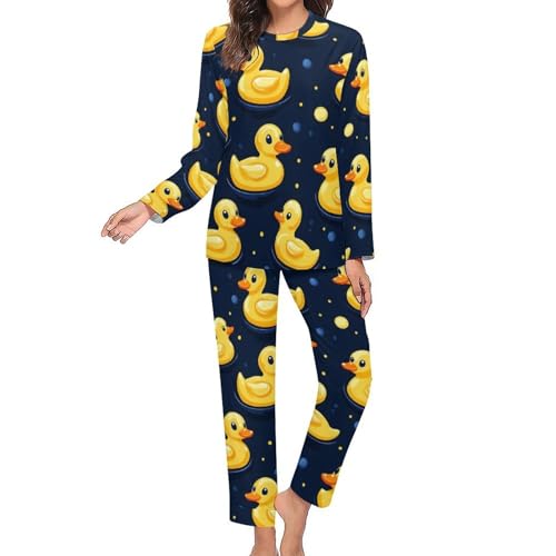Pyjama canard mignon femme 2 pièces respirant manches longues pour nuit