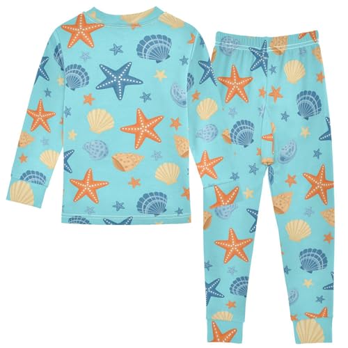 Pajama Sets Long Sleeve Seashell Starfish Pattern Print Soft Comfy Sleepwear 2 Piece PJS 3-8T3