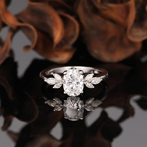 Frayerr Statement Ring - 925 Sterling Silver Minimalist Ring - Excellent Oval Cut 6X8Mm Lab Created Moissanite Ring - Marquise Cut Moissanite Cluster Ring - Gh Moissanite Engagement Ring (5.5) #TOP2