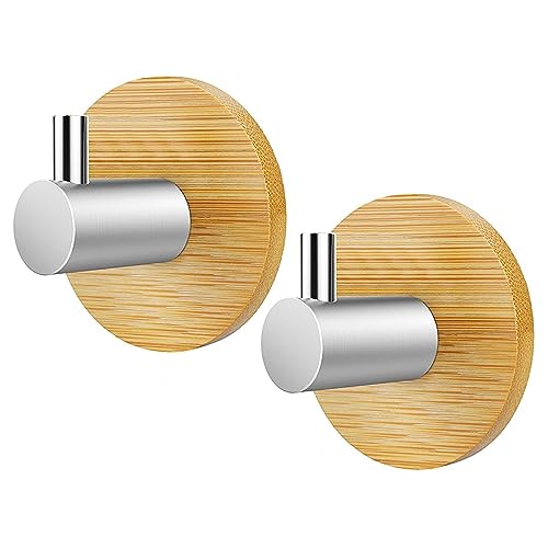 APRRMLIZW Holz Bambus Handtuchhaken Haken 2 Stück 304 Edelstahl Bambus Haken Wasserfeste Klebehaken Wand Handtuchhalter Holz Selbstklebende Haken für Wohnzimmer Küche Badezimmer Schlafzimmer