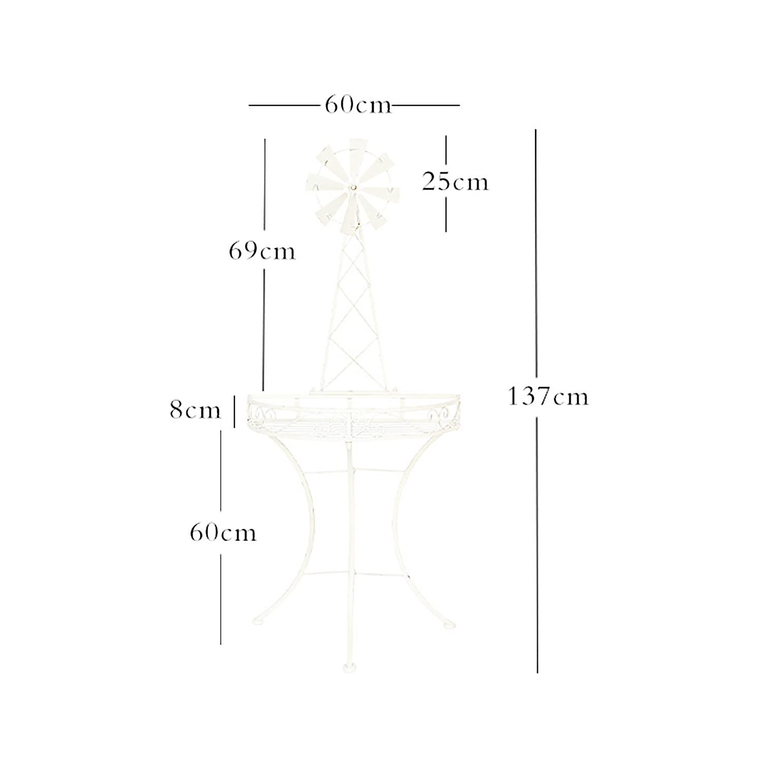 Tavolino bianco da esterno con design rotante con mulino a vento, resistente alle intemperie, tavolo da picnic portatile e tavolo da bistrot per giardino, piscina, portico, supporto per piante da