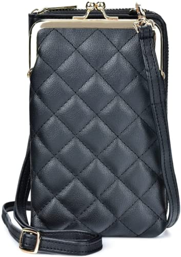Damen Geldbörse mit Handyfach Handy Tasche zum Umhängen mit Portemonnaie Handytasche mit Geldbörse zum Umhängen Umhängetasche Handy Geldbeutel (Schwarze Handy Portemonnaie Tasche) Cover