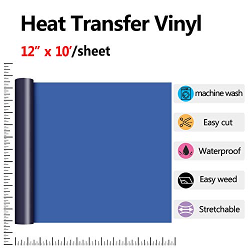 Image of RENLITONG Navy Blue HTV Iron on Vinyl 12Inch by 10ft Roll Heat Transfer Vinyl for T-Shirt HTV Rolls for All Cutter Machine - Easy to Cut & Weed for Heat Transfer Design