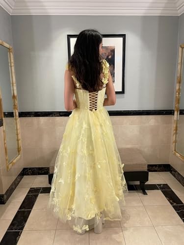 Cudiew 3D Butterfly Tulle Prom Dresses for Women Tea Length Lace Appliques Formal Evening Party Gowns 20244