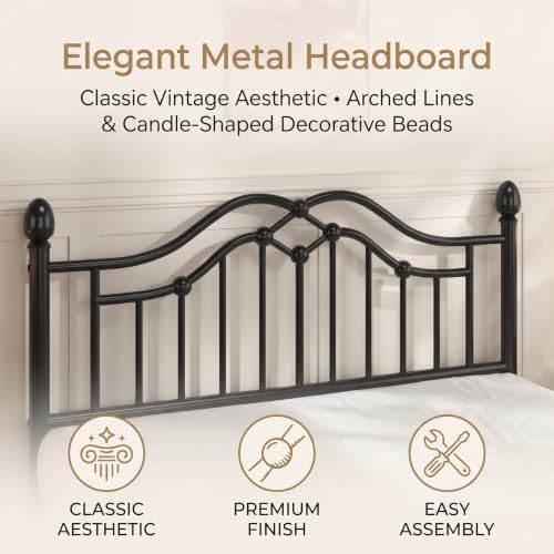 Image of LoVinson Queen Size Bed Frame with Victorian Headboard & Footboard, Black