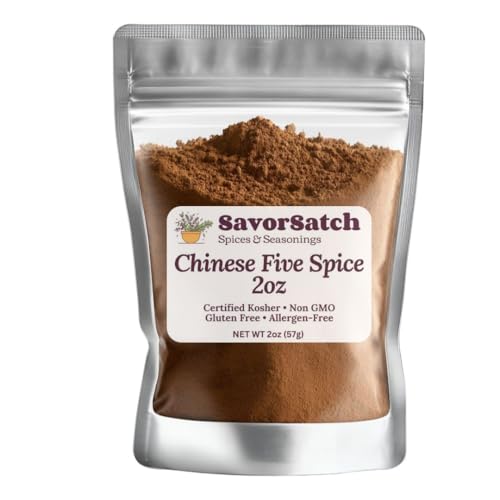 SavorSatch Chinese Five Spice Seasoning – 2 oz Resealable Pouch | Authentic Asian Spice Blend | Kosher, Non-GMO, Allergen Free | Sweet & Savory Flavor for Stir Fry, Duck, Pork, Marinades & Chinese Cooking