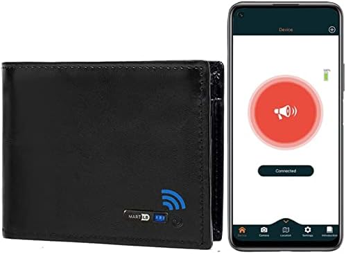 Clever Anti-Lost Bluetooth Wallet with Alarm, Position Record (via Phone GPS) Tracker Item Finder Locator, Multi-Functional Bifold Cowhide Leather, Credit Card Intelligent Trackable Purse (Black)