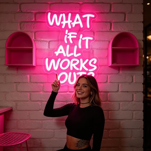 Image of What If It All Works Out Neon Sign Led Neon Lights Neon Signs for Wall Decor Light Up Sign for Birthday Party Club Gift