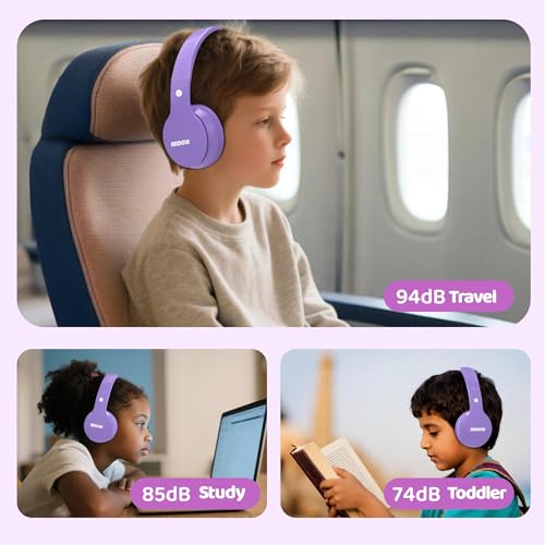 Image of MIDOLA Kids Headphones Bluetooth 5.4 Wireless 68H Play Time Volume Limit 85 /94dB Over-Ear Foldable Headset,Type-C Fast Charging,Wired Aux Mic for Toddler Child Pad Tablet Light Purple