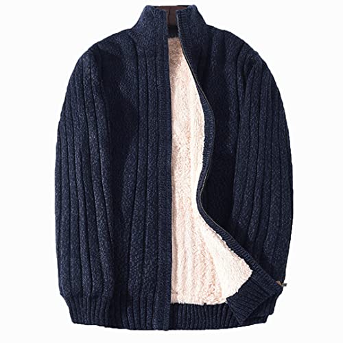 Plus Size Winter Sweater Male Lamb Cashmere Knitted Black Thicken Warm Cardigan 203-2 Navy Blue Size 6XL 105-110kg
