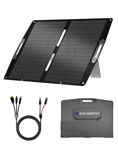 Image of ECO-WORTHY 100W Portable Solar Panel,ETFE Foldable Solar Panel 23% High Efficiency,for Power Station,with Adjustable Kickstand for Camping RV Hiking Off-Grid Blackouts