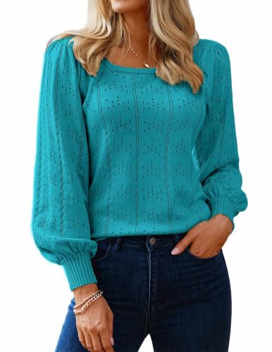 Image of HOTOUCH Sweaters for Women 2026 Fall Trendy Tops Casual Puff Sleeve Square Neck Cute Tunic Pullover Blouses XS-XXL