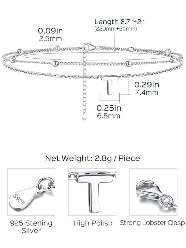 Image of ChicSilver Ankle Bracelets for Women Waterproof, 925 Sterling Silver Initial Anklets for Women, Adjustable Dainty Layered Anklet Beach Jewelry for Women Mom Wife Friend