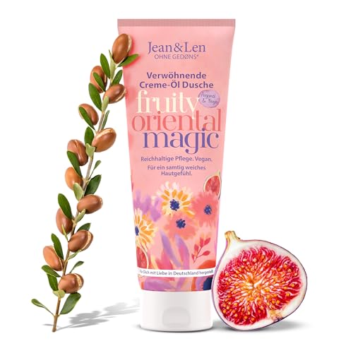 Jean & Len Verwöhnende Creme-Öl Dusche Arganöl & Feige, geeignet für die tägliche Pflege, Duschgel mit Arganöl und Feigenextrakt, ohne Parabene und Silikone, vegan, 250 ml