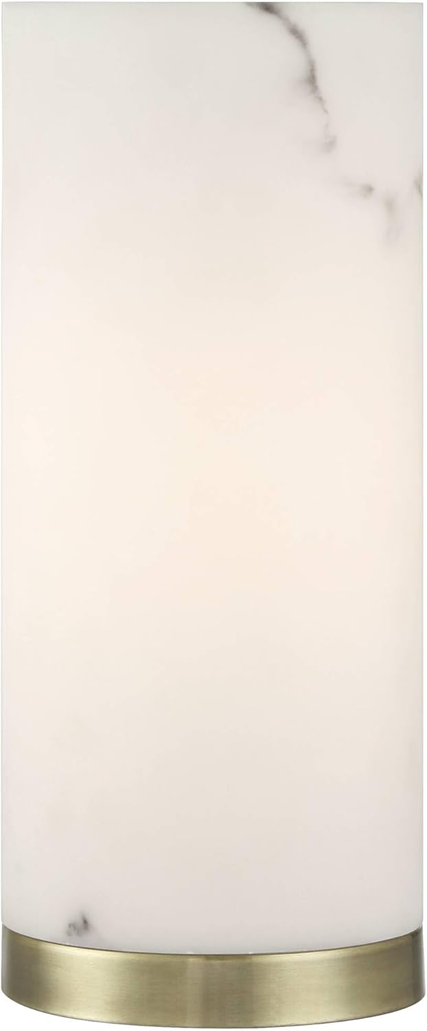 360 Lighting Renier 14" High Small Cylinder Modern Glam Accent Table Lamp Gold Brass Finish Metal Single Faux Alabaster White Shade Living Room Bedroom Bedside Nightstand House Office Home Reading