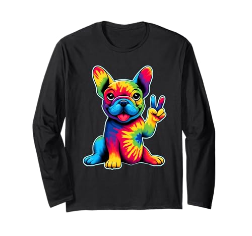 French Bulldog Tie Dye Frenchie Dog Lovers Peace Sign Hippie Long Sleeve T-Shirt