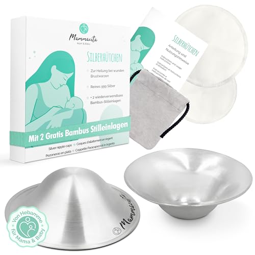 Silberhütchen Stillen mit 2 waschbaren Stilleinlagen - Stillhütchen aus...