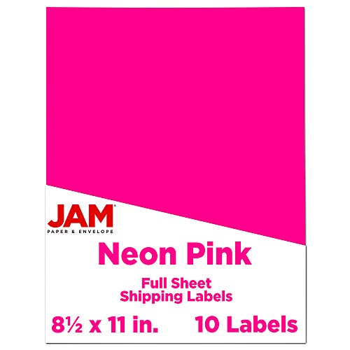 JAM PAPER Full Sheet Shipping Labels - Printable Sticker Paper - 8 1/2 x 11 - Neon Pink - 10 Full Pages/Pack
