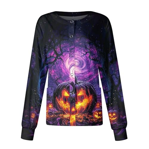 Printed Scrub Jackets for Woman Print Long Sleeve Plus Size Womens Scrubs for Women Nursing Jacket with Pockets