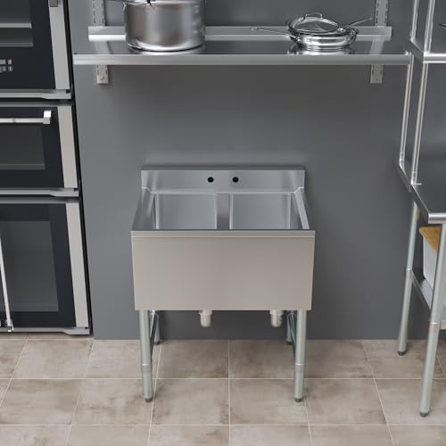 Image of AmGood One Compartment Stainless Steel Under bar Sink (Sink Size: 26 inchx19 inch, Two Bowl)
