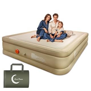 LunaDream Queen Air Mattress with USB Rechargeable Built-in Pump, Wireless Inflatable Airbed, FlexWeave Tech for 1100 lbs Ultra Firm Support, Portable for Home & Camping, Leak Proof Design, Carry Bag