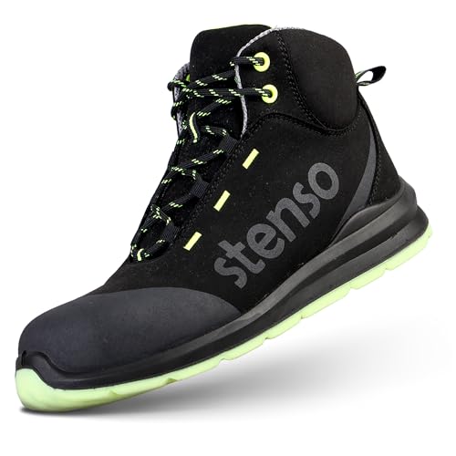 Stenso JETT Ankle MF S3 Arbeitsschuhe Herren - Leicht, Atmungsaktiv, Wasserdicht Sicherheitsschuhe Herren - Arbeitsschuhe Damen, rutschfeste PU/PU-Sohle, Verbundkappe, Antistatisch Grün 48