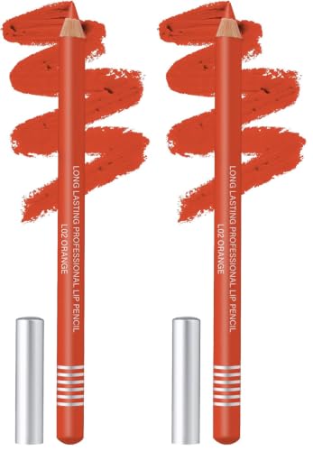 Image of Colors Queen Lip Liner Pencil | Long Lasting & Waterproof Formula | Matte Lip Liner Pencil for Women (L-02, Orange) (Pack of 2)