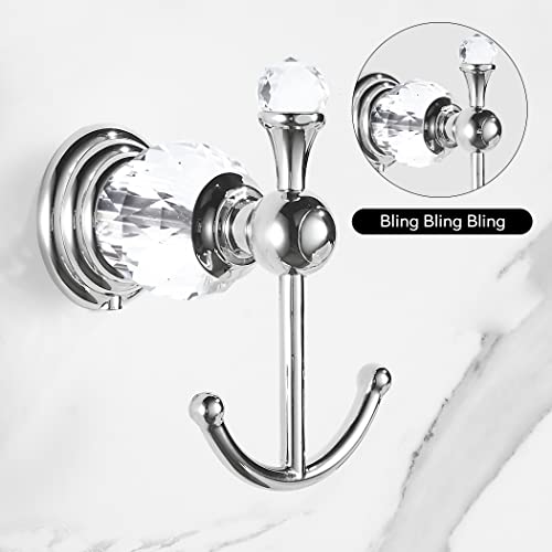 Wincase Crystal Towel Hook Chrome, Bath Robe Hook, Silver Bathroom Wall Hooks Double For Coats Wall Mounted Modern Style #TOP2