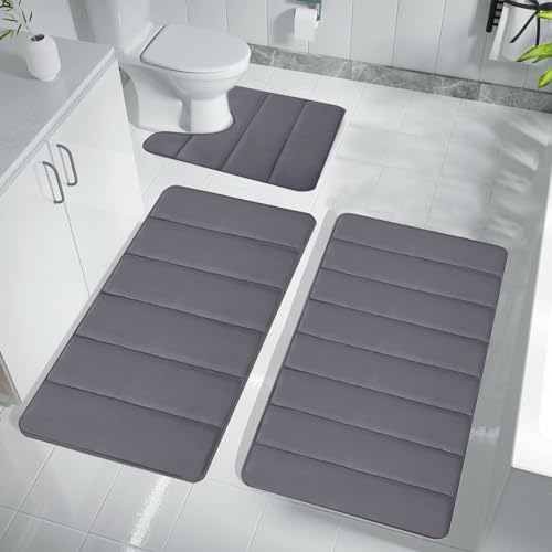 routinfly 3 Teiliges Badematten Set Aus Memory Schaum, Dicke 2 Teppiche + U-FöRmiger Wc Vorleger...
