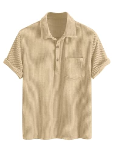 ZAFUL Men Short Sleeve Shirt Solid Color Texture Button Up Corduroy Shirt Yellow XL