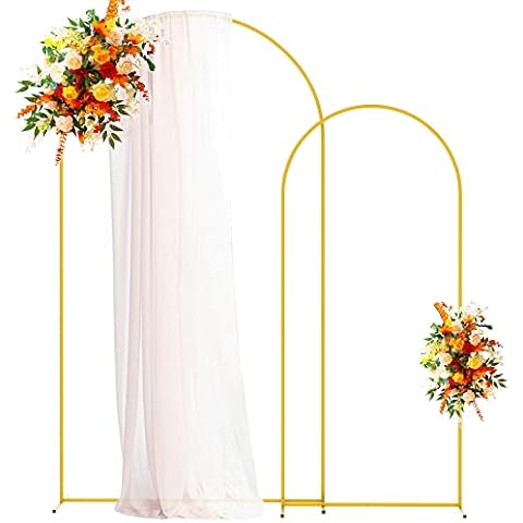 Putros Metal Arch Backdrop Stand Gold Wedding Arch Stand Set of 2 (7.2FT/6FT) Square Arched Frame for Birthday Party Graduation Ceremony Decoration Cover