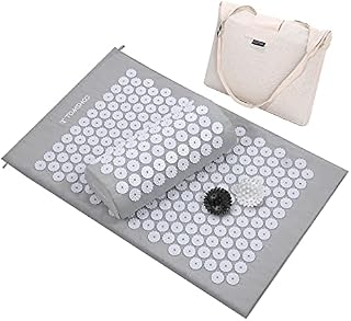 TOMSHOO Acupressure Set, Acupressure Mat and Pillow Set Filled with Natural Coconut Fibers and Acupressure (Off-White)