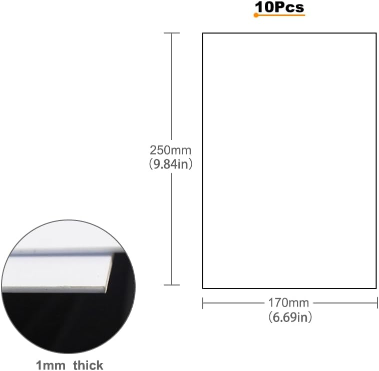 ABS1710 10pcs 1mm Thickness 170mm x 250mm White Polystyrene Sheets 9.84'' x 6.69'' ABS Styrene Sheets for Model Train Layout (1mm-10pcs)