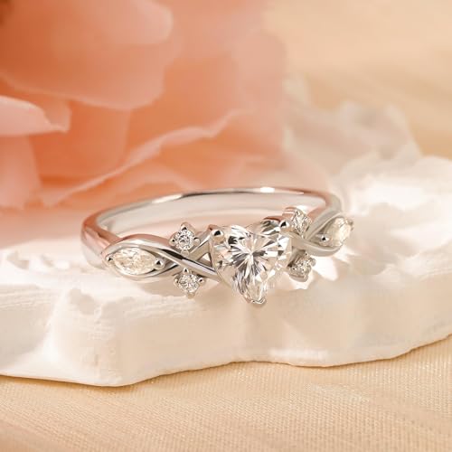 Image of Jeulia Moissanite Twig Ring for Women | Infinity Twist Heart Cut Promise Ring | 925 Sterling Silver Anniversary Wedding Gift for Her | Engagement Promise Band with Gift Box