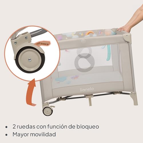 lionelo Parque Infantil 2 en 1 y Cuna de Viaje Mille Plus hasta 15 kg, de 0 a 36 Meses, Entrada Lateral, Colchón 3D, 2 Ruedas con Freno, Plegable, Bolsa de Transporte incluida - imagen 6