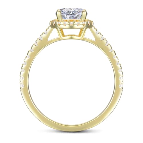 Gold 14K 4-Prong Halo Moissanite Rings 1.0 CT Round Brilliant Cut Engagement Ring for Women2