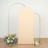 Efavormart 6ft Beige Spandex Fit Round Top Backdrop Frame Stand Cover, 2-Sided Wedding Arch Cover