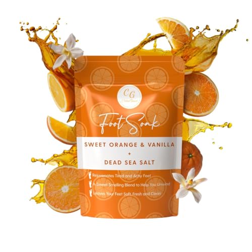 CalmGenix Foot Soak for Foot Spa with Tea Tree Oil, Dead Sea Salt and Essential Oils | Sweet Orange & Vanilla Fragrance | Foot Soak for Hard Skin | Nail Soak Foot Exfoliator | Fungal Nail Feet Care