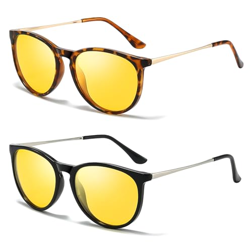 TJUTR Women's Night-Vision Glasses for Driving, Polarized Yellow Lens Reduce Glare Safety Nighttime UV Protection