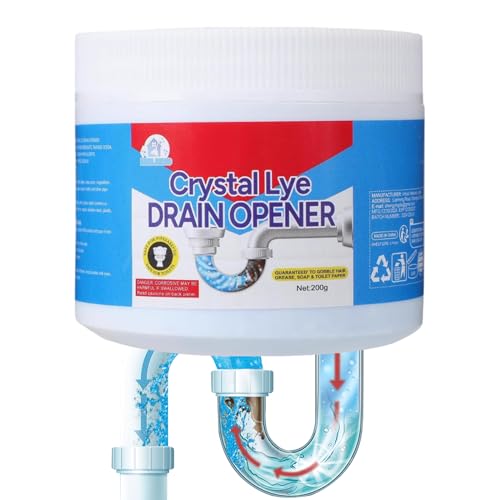Crystal Lye - Abridor de drenaje de polvo reductor para desagües de 200 g, potente polvo para desagües de cocina y baño, limpiador sanitario con