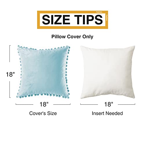 Top Finel Decorative Throw Pillow Covers For Couch Bed Soft Particles Velvet Solid Cushion Covers With Pom-Poms 18 X 18 Inch 45 X 45 Cm, Pack Of 2, Aqua Blue #TOP4