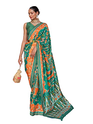 Sari traditionnel en soie patola avec bordure en pierre multicolore 2950