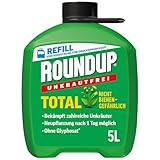 Roundup Unkrautfrei TOTAL, 5 Liter Nachfüller, Unkrautvernichter, zur Bekämpfung von Unkräutern, Gräsern und Moos