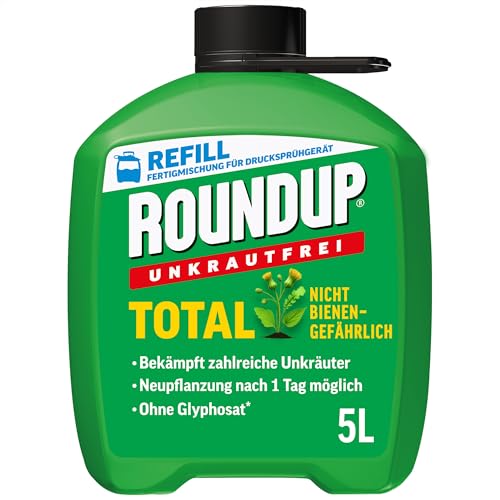 Roundup Unkrautfrei TOTAL, 5 Liter Nachfüller - Unkrautvernichter, zur Bekämpfung von Unkräutern, Gräsern und Moos